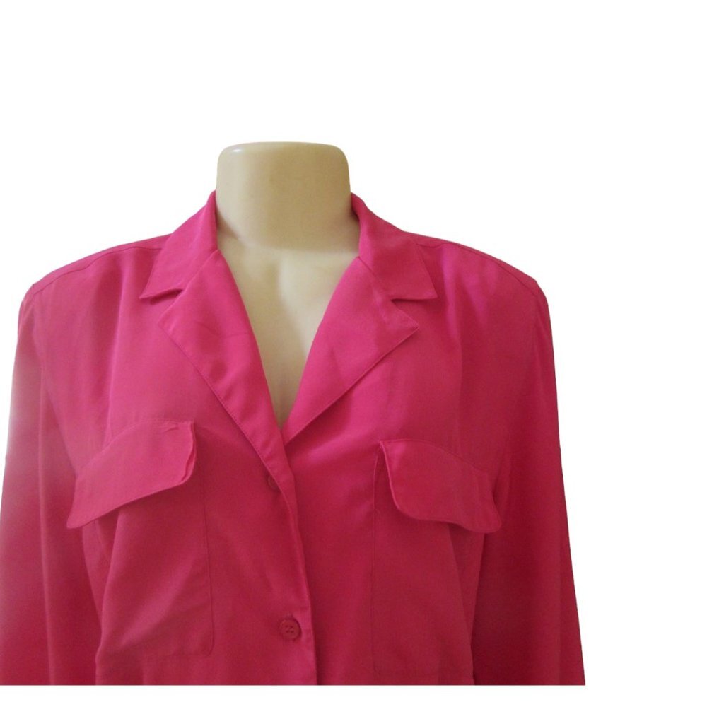 Vintage Christian Dior Chemises Pink Button Down Blouse w Long Sleeves, Sz 10 - Picture 2 of 5